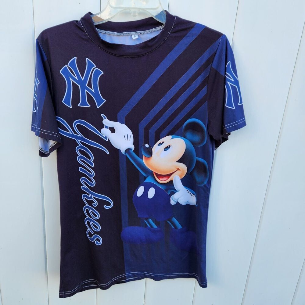 Disney Mickey Mouse New York Yankees T Shirt Size Small Blue